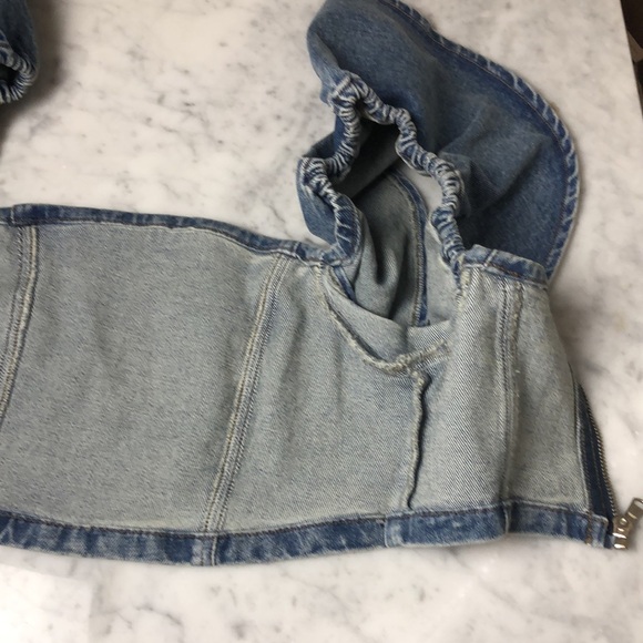 HEVRON Denim crop ruffle top Size 2 - Picture 6 of 10